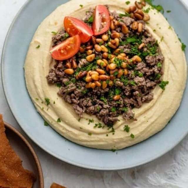 Hummus with Beef Shawarma.