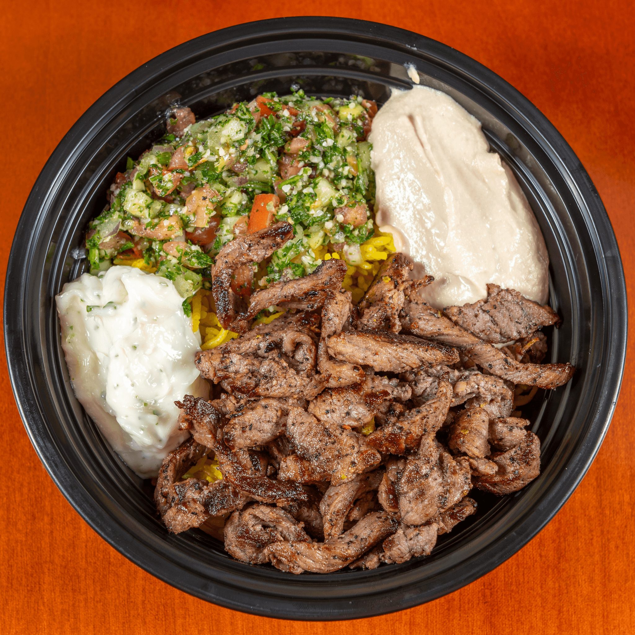 Beef Kabob Mediterranean Bowl.